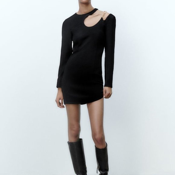 Zara Black Dress with Gold Chain - Picture 1 of 15